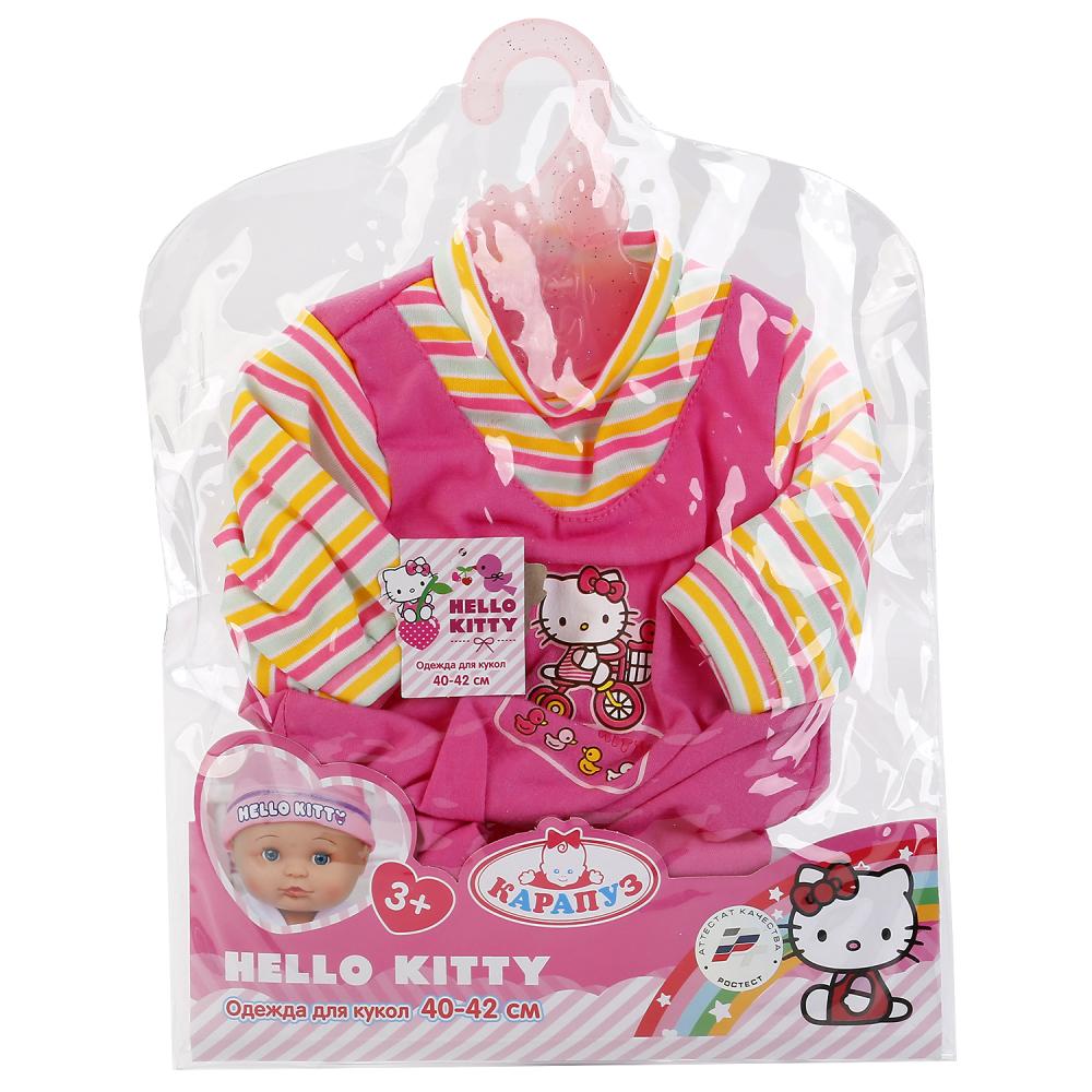 Одежда для кукол – Комбинезон в полоску с длинными рукавами на плечиках с принтом Hello Kitty, размер 40-42 см. в пакете  
